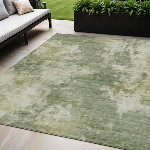 5' X 8' Sage And Beige Abstract Washable Indoor Outdoor Area Rug - Sage, Beige