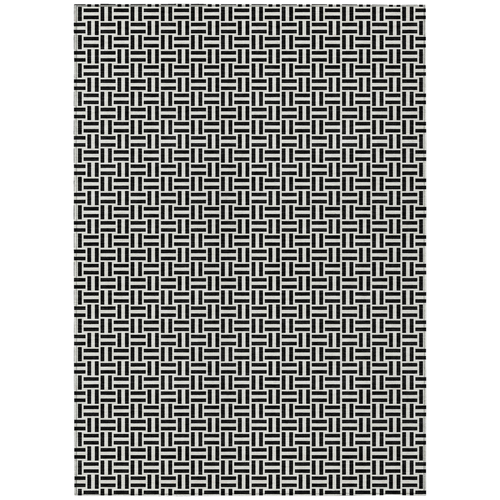5' X 8' Black And Ivory Geometric Washable Indoor Outdoor Area Rug