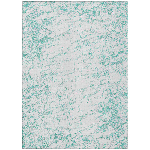 5' X 8' Teal Blue And Ivory Abstract Washable Indoor Outdoor Area Rug