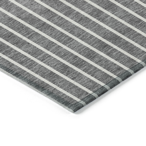 5' X 8' Gray And Ivory Striped Washable Indoor Outdoor Area Rug