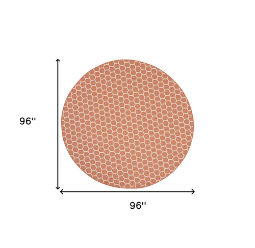 8' Coral And Ivory Geometric Indoor Outdoor Area Rug
