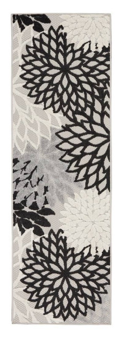 12' Black And White Indoor Outdoor Runner Rug