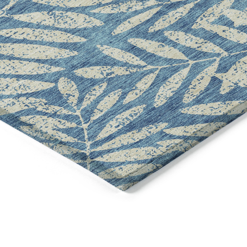 5' X 8' Teal Blue And Ivory Floral Washable Indoor Outdoor Area Rug