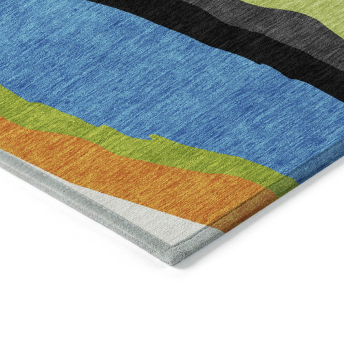 3' X 5' Denim Blue Copper And Green Abstract Washable Indoor Outdoor Area Rug