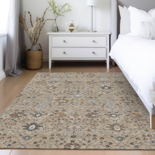 5' X 8' Taupe Brown And Gray Oriental Washable Indoor Outdoor Area Rug