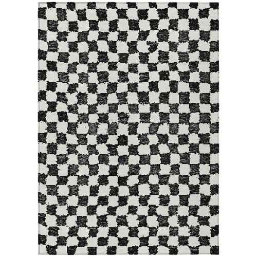 3' X 5' Black And Ivory Geometric Washable Indoor Outdoor Area Rug - Black, Ivory