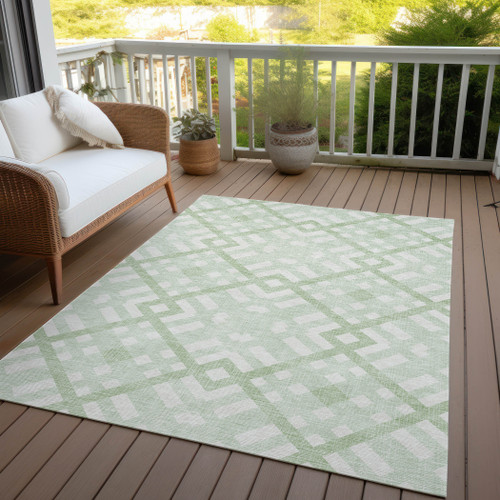 3' X 5' Mint Green And Ivory Geometric Washable Indoor Outdoor Area Rug