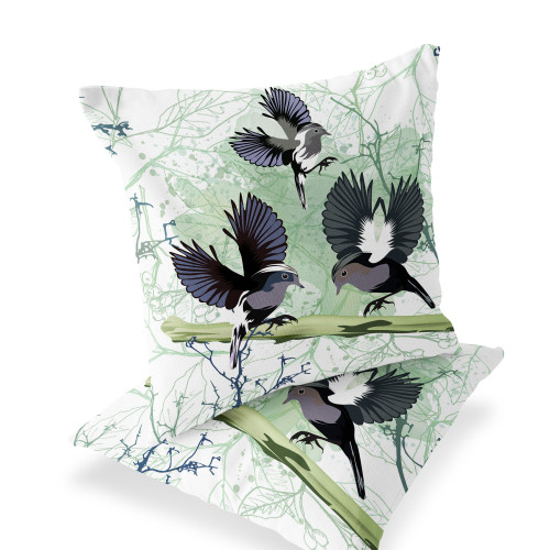 Set of Two 16" X 16" Off White Bird Blown Seam Indoor Outdoor Throw Pillow Polyester