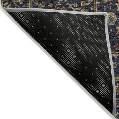 5' X 8' Navy Blue Brown And Red Floral Washable Indoor Outdoor Area Rug
