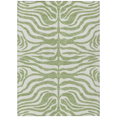 5' X 8' Artichoke Green And Ivory Animal Print Washable Indoor Outdoor Area Rug