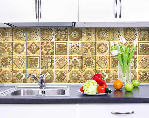 8" X 8" Vintage Beige And White Peel And Stick Removable Tiles