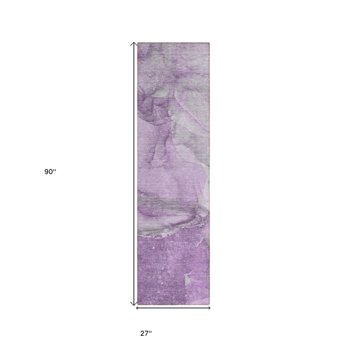 8' Runner Lilac Abstract Washable Non Skid Indoor Outdoor Runner Rug