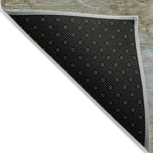 3' X 5' Teal Blue And Brown Abstract Washable Indoor Outdoor Area Rug