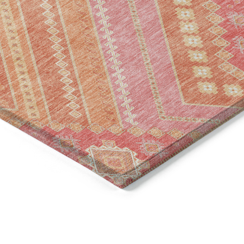 5' X 8' Coral Pink And Ivory Tribal Washable Indoor Outdoor Area Rug