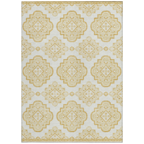 5' X 8' Gold And Ivory Medallion Washable Indoor Outdoor Area Rug