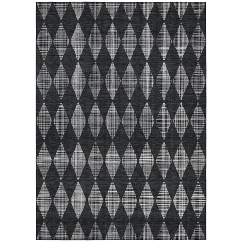5' X 8' Charcoal Geometric Washable Indoor Outdoor Area Rug