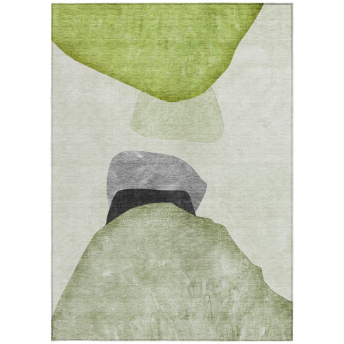 5' X 8' Green Black and Gray Abstract Washable Non Skid Indoor Outdoor Area Rug