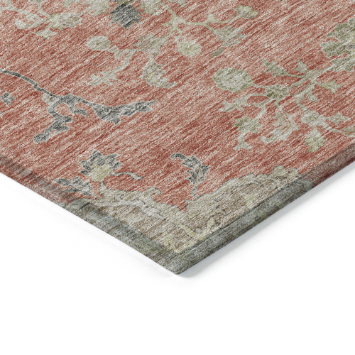 5' X 8' Coral Charcoal And Gray Floral Washable Indoor Outdoor Area Rug