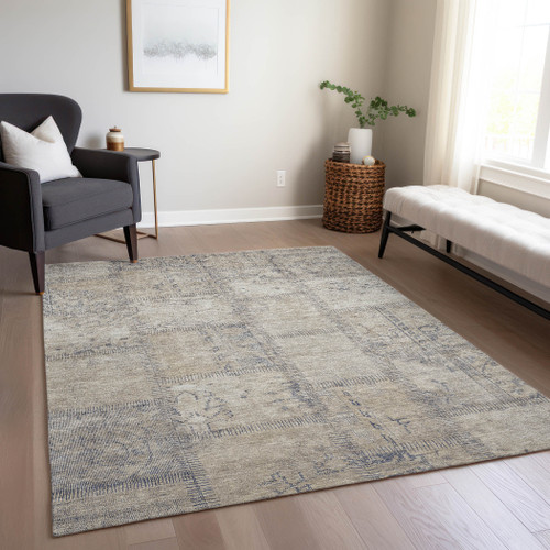 3' X 5' Beige Taupe And Brown Patchwork Washable Indoor Outdoor Area Rug