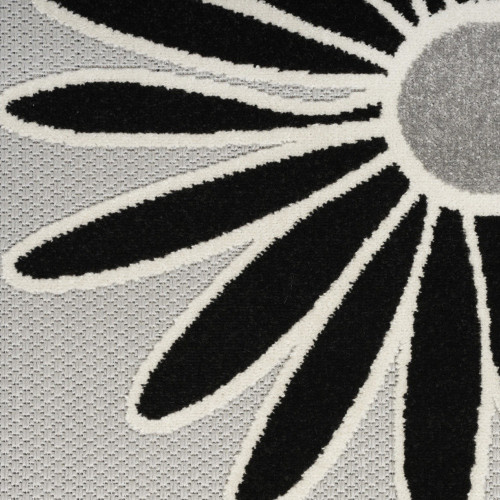 12' Black And White Floral Indoor Outdoor Runner Rug