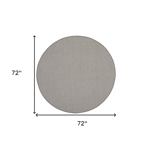 6' Ivory And Charcoal Round Geometric Indoor Outdoor Area Rug