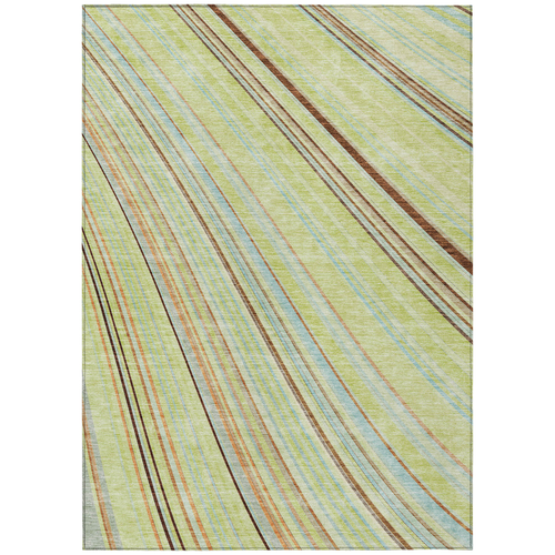 3' X 5' Sage Brown And Sky Blue Striped Washable Indoor Outdoor Area Rug