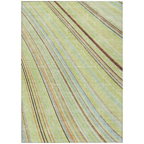 3' X 5' Sage Brown And Sky Blue Striped Washable Indoor Outdoor Area Rug