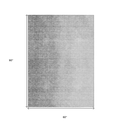 5' X 8' Gray And Silver Abstract Washable Indoor Outdoor Area Rug