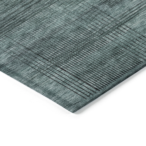 3' X 5' Teal Blue Aqua And Gray Striped Washable Indoor Outdoor Area Rug