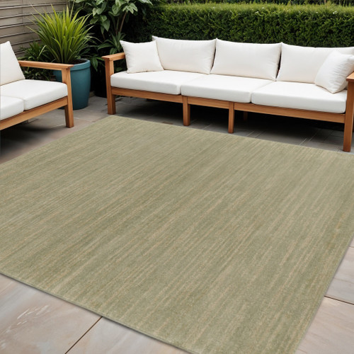 5' Green And Gold Square Abstract Indoor Outdoor Area Rug
