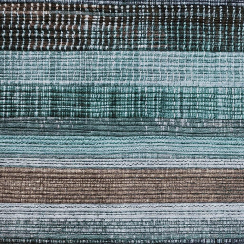 3' X 5' Teal Blue And Brown Striped Washable Indoor Outdoor Area Rug