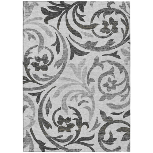 5' X 8' Gray Charcoal And Silver Floral Washable Indoor Outdoor Area Rug