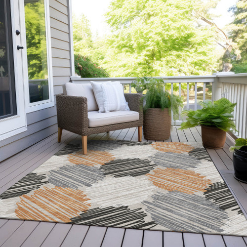 3' X 5' Copper Ivory And Gray Geometric Washable Indoor Outdoor Area Rug