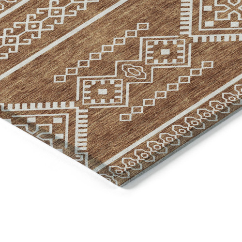 5' X 8' Orange And Ivory Southwestern Washable Indoor Outdoor Area Rug