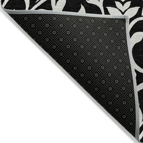 3' X 5' Black And Ivory Floral Washable Indoor Outdoor Area Rug
