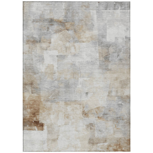 5' X 8' Beige Gray And Khaki Abstract Washable Indoor Outdoor Area Rug