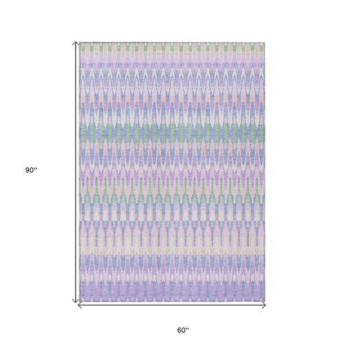 5' X 8' Lavender Pink And Lime Green Southwestern Washable Indoor Outdoor Area Rug