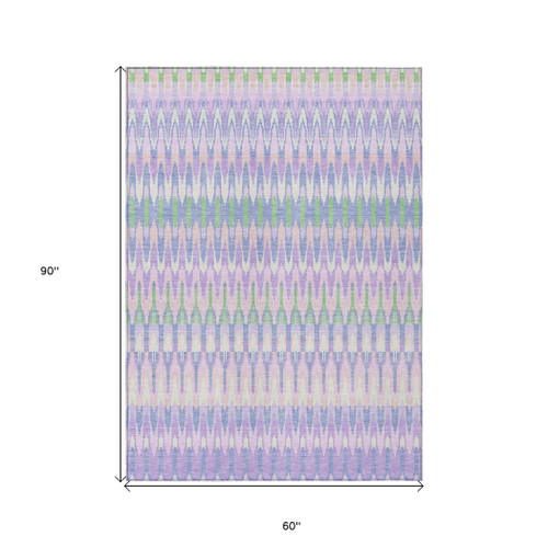 5' X 8' Lavender Pink And Lime Green Southwestern Washable Indoor Outdoor Area Rug