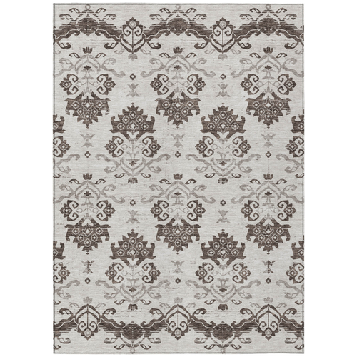 3' X 5' Chocolate Taupe And Beige Oriental Washable Indoor Outdoor Area Rug