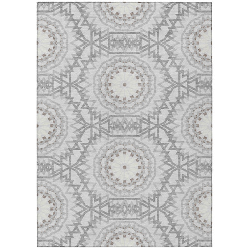 3' X 5' Silver Ivory And Gray Floral Medallion Washable Indoor Outdoor Area Rug