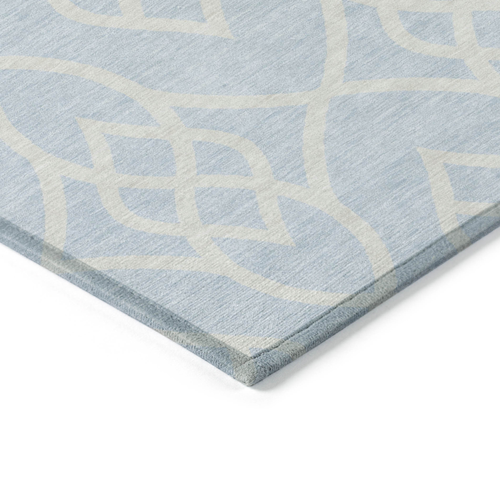 5' X 8' Sky Blue And Ivory Trellis Washable Indoor Outdoor Area Rug