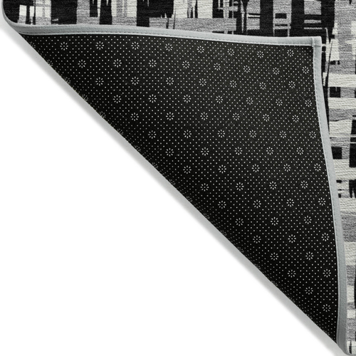 3' X 5' Black Gray And Ivory Abstract Washable Indoor Outdoor Area Rug