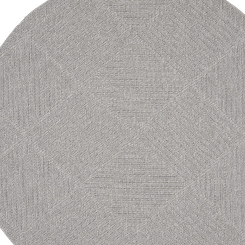 8' Light Gray And Gray Round Geometric Indoor Outdoor Area Rug