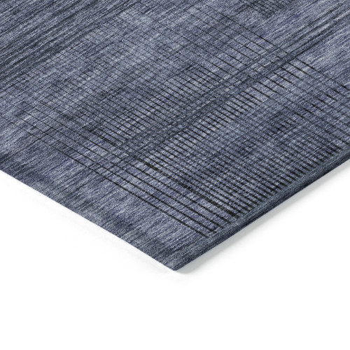 5' X 8' Navy Blue And Gray Striped Washable Indoor Outdoor Area Rug