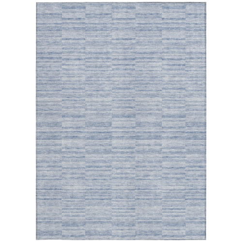 5' X 8' Sky Blue And Denim Blue Striped Washable Indoor Outdoor Area Rug