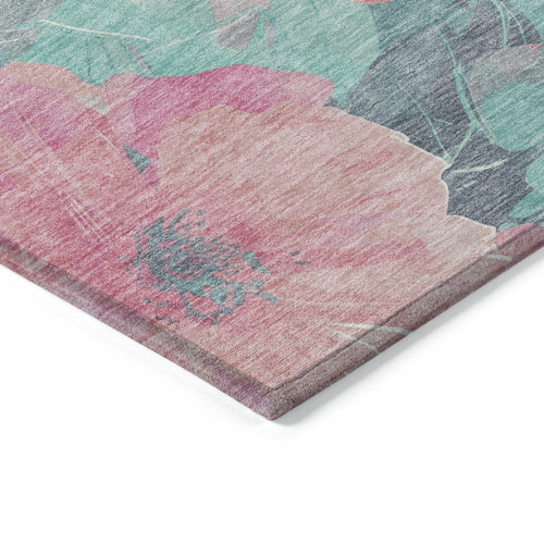 5' X 8' Pink And Mauve Floral Washable Indoor Outdoor Area Rug