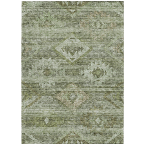 3' X 5' Olive Green And Fern Green Southwestern Washable Indoor Outdoor Area Rug