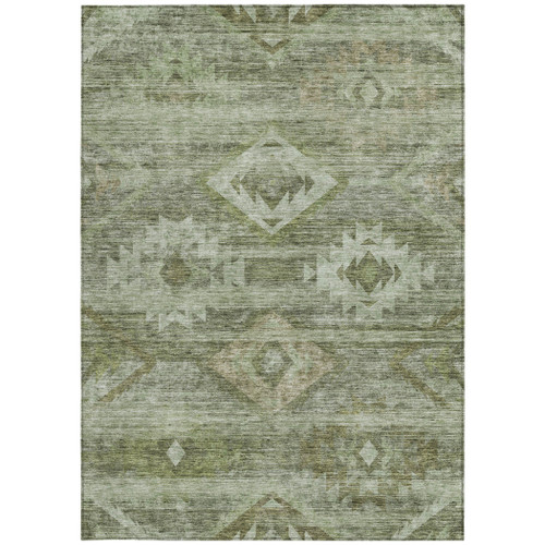 3' X 5' Olive Green And Fern Green Southwestern Washable Indoor Outdoor Area Rug