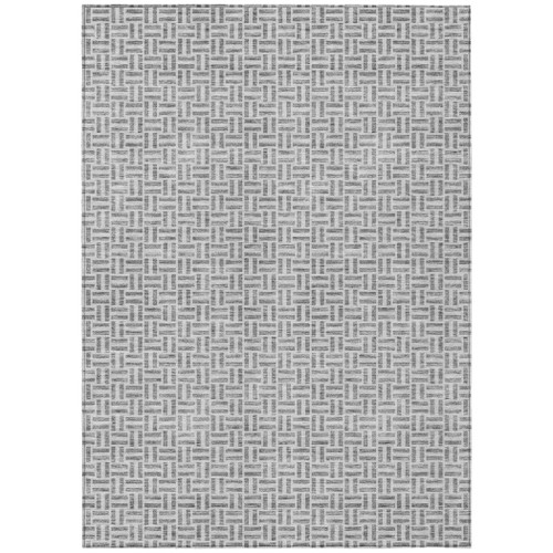 3' X 5' Gray And Silver Geometric Washable Indoor Outdoor Area Rug