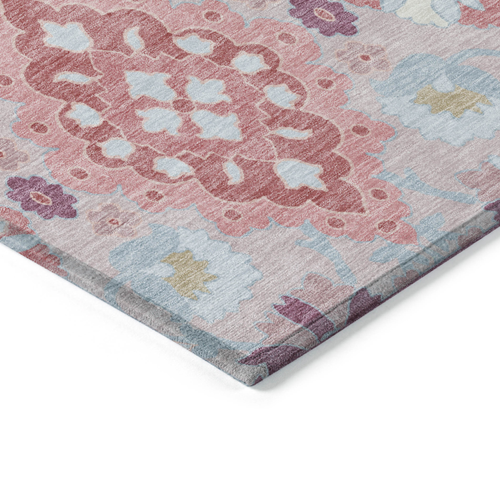 5' X 8' Blush Sky Blue And Brown Oriental Washable Indoor Outdoor Area Rug